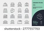 Balconies and Terraces Icon collection containing 16 editable stroke icons. Perfect for logos, stats and infographics. Edit the thickness of the line in any vector capable app.