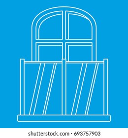 Balcony with an arched window icon blue outline style isolated vector illustration. Thin line sign
