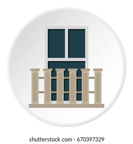 Balcony balustrade with window i icon in flat circle isolated vector illustration for web