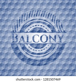 Balcony blue badge with geometric pattern.