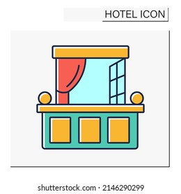  Balcony color icon. Platform enclosed by low wall. Place for dinner in fresh air, romantic date. Hotel concept. Isolated vector illustration