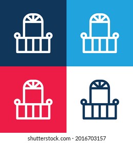 Balcón y puerta azul y rojo cuatro colores mínimo conjunto de iconos