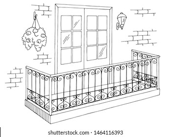 Balcony exterior graphic black white sketch illustration vector