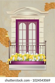 Balcony facade Vector. Romantic Spring cards