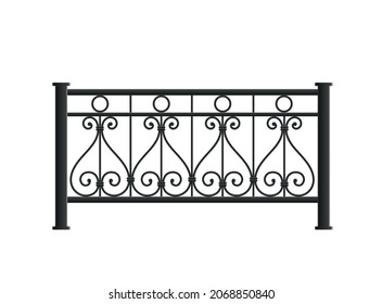 Balcony fence railing composition with realistic front view image of decorative forged style fence isolated vector illustration svg