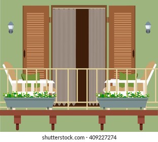 balcony with furniture and flowerpots