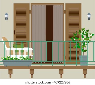 balcony with furniture and flowerpots