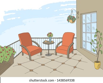 Balcony graphic color interior sketch illustration vector