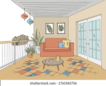 Balcony graphic color interior sketch illustration vector 