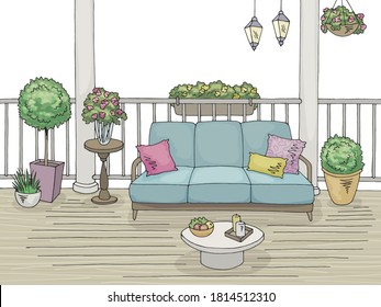 Balcony graphic color interior sketch illustration vector