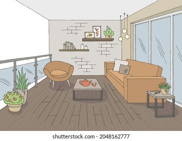 Balcony graphic color interior sketch illustration vector 