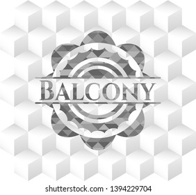Balcony grey emblem with geometric cube white background
