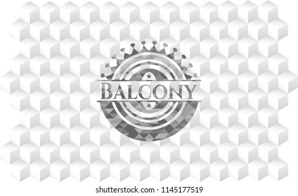 Balcony grey emblem. Retro with geometric cube white background