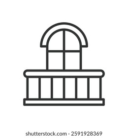 Balcony, icon in line design. Balcony, terrace, railing, apartment, outdoor space, veranda, building on white background vector. Balcony editable stroke icon