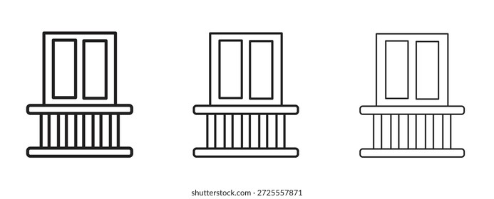 ícone Varanda símbolo de linha fina sobre fundo branco, ilustração vetorial de traçado editável