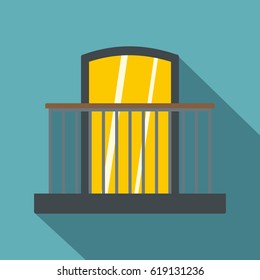 Balcony with iron railing icon. Flat illustration of balcony with iron railing i vector icon for web