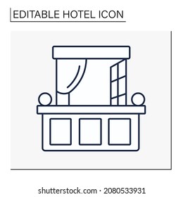  Balcony line icon. Platform enclosed by low wall. Place for dinner in fresh air, romantic date. Hotel concept. Isolated vector illustration. Editable stroke