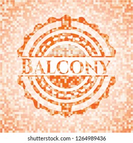 Balcony orange tile background illustration. Square geometric mosaic seamless pattern with emblem inside.