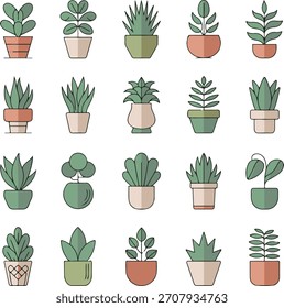 Diseño de Vector de plantas de balcón. Plantas editables verdes.