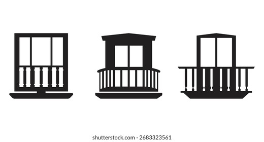 Ilustraciones de icono de Vector de silueta de balcón