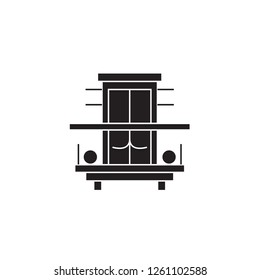 Balcony, terrace black vector concept icon. Balcony, terrace flat illustration, sign