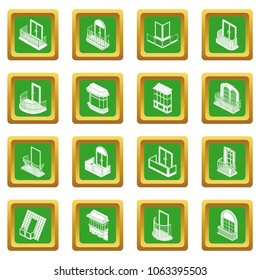 Balcony window forms icons set vector green square isolated on white background 