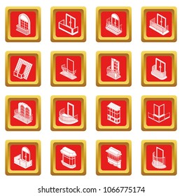 Balcony window forms icons set vector red square isolated on white background 