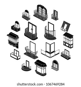 Balcony window forms icons set. Simple illustration of 16 balcony window forms icons set vector icons for web