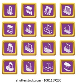 Balcony window forms icons set vector purple square isolated on white background 