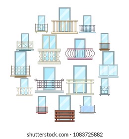 Balcony window forms icons set. Cartoon illustration of 16 balcony window forms icons set vector icons for web
