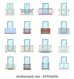 Balcony window forms icons set. Cartoon illustration of 16 balcony window forms icons set vector icons for web