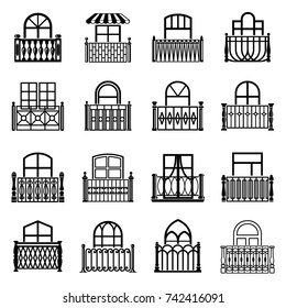 Balcony window icons set. Simple illustration of 16 balcony window vector icons for web
