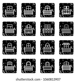 Balcony window icons set vector grunge isolated on white background 