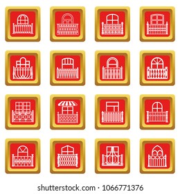 Balcony window icons set vector red square isolated on white background 