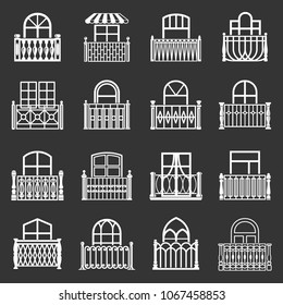 Balcony window icons set vector white isolated on grey background 