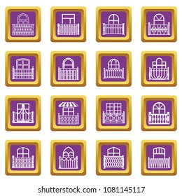 Balcony window icons set vector purple square isolated on white background 