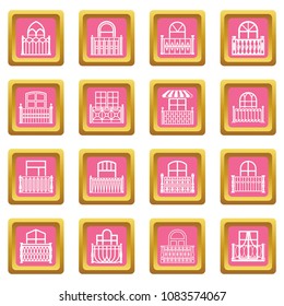 Balcony window icons set vector pink square isolated on white background 