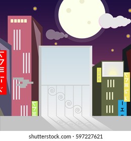 Balcony window view.Cityscape wallpaper.Vector illustration