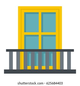 Balcony with a yellow window icon flat isolated on white background vector illustration