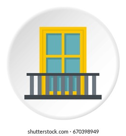 Balcony with a yellow window icon in flat circle isolated vector illustration for web