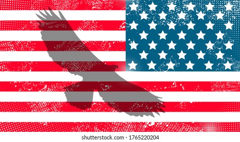 Bald American eagle and USA flag. US Independence Day. Vector illustration