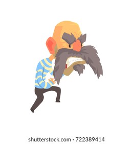 Bald angry man with aggressive facial expressions, despair furious person cartoon character vector illustration