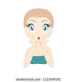 Bald anime girl, looking startled.   Part of the Cute Girl's Hair Troubles set.  Transparent background in vector file.