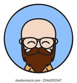 Bald beard man in glasses vector icon. Hipster symbol. Avatar character portrait signs. Graph symbol for your web site design, logo, app, UI