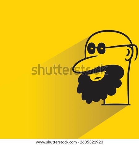 bald and beard man icon with shadow on yellow background