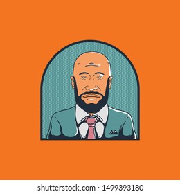 Bald Beard Man Vintage Vector Style