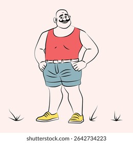 Bald Big Man in summer Outfit