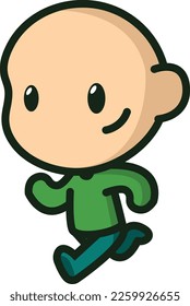 Bald boy running happily character