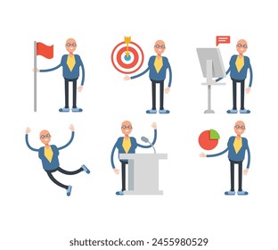 bald businessman characters set in various poses vector illustration