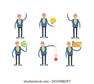 bald businessman characters set in various poses vector illustration
